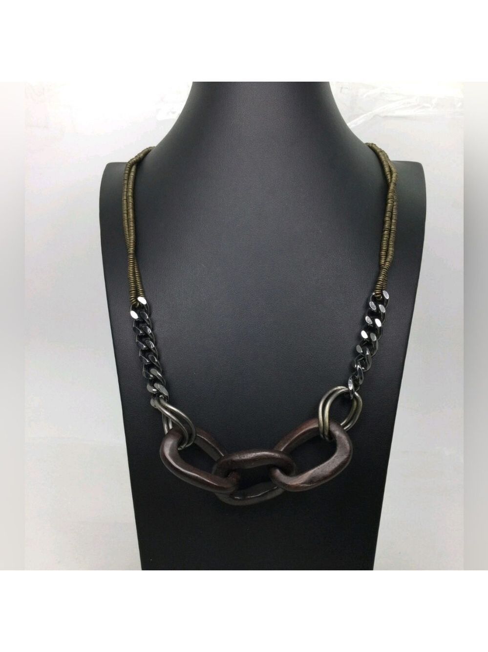 Coldwater Creek Mixed Metal Wood Link Necklace 28"